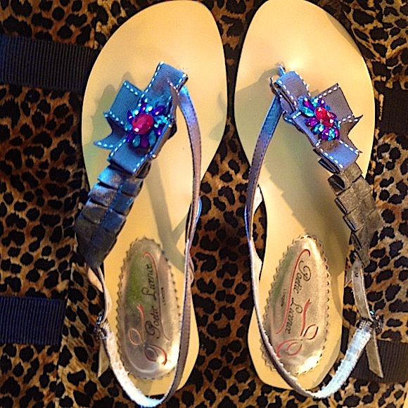 Sling back grey sandals with multicolored stones - Picture 1 of 4